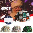 thumbnail image 1 of Sombrero de enfermera con estampado navideño abotonado, sombrero unisex para el cuidado del cabello 4pcs// kaili Sencillez, 1 of 5