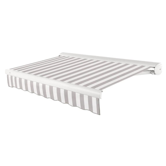 Awntech Full Cassette Left Motorized Patio Retractable Awning, Gray/White Stripe