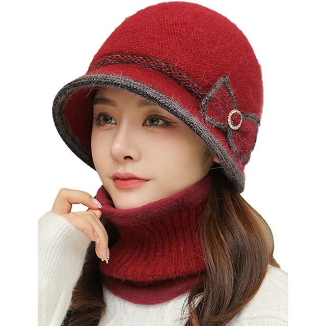 CoCopeaunts Women Wool Beanie Beret and Scarf Sets Knit Hat Fleece