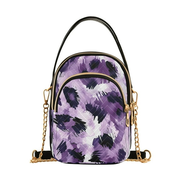 joogoo Women Purple Leopard Chain Crossbody Bags Shoulder Handbag Phone Purse