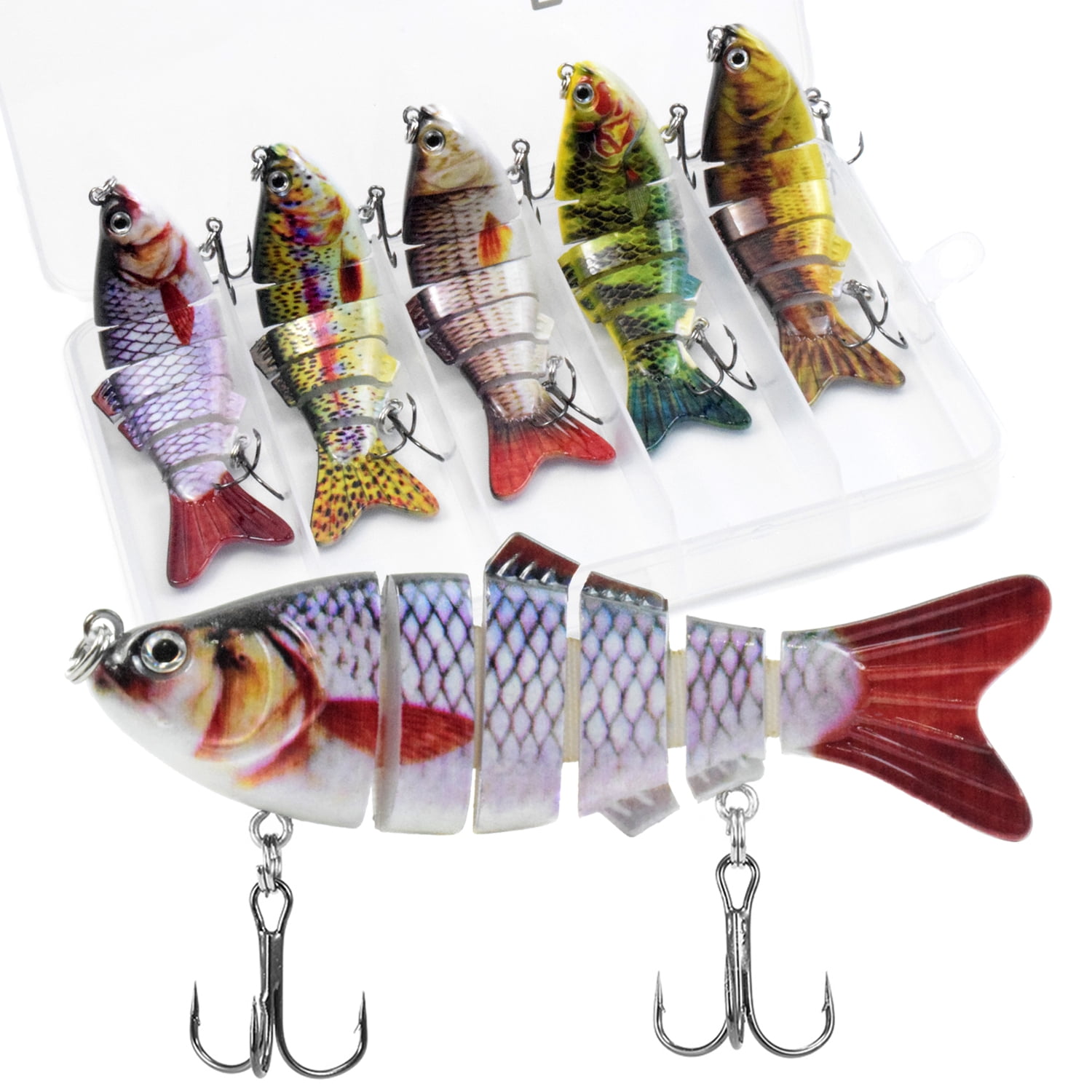 Lixada 5pcs Bass Fishing Lures 4 Inch 6 Segment Multi Jointed