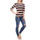 thumbnail image 2 of Camisetas de rayas para mujer Inspire Chic, corte ajustado, mangas de codo, cuello barco, talla XS, rosa y negro, 2 of 7