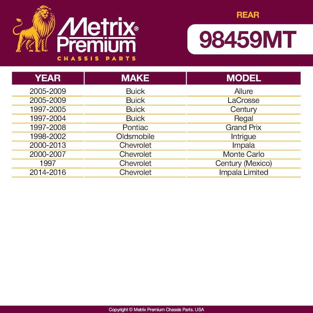Metrix Premium Chassis Parts - 2 PC Rear Sway Bar Stabilizer End Link Kit Fits 05-09 Buick Allure, 97-08 Pontiac Grand Prix, 98-02 Oldsmobile Intrigue, 00-13 Chevrolet Impala, K6662
