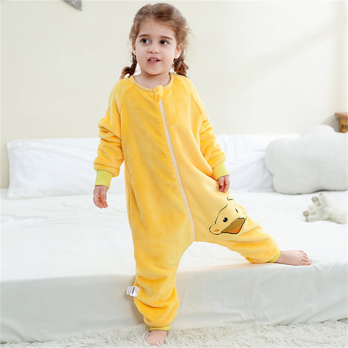 WIBACKER 6M-6Y Baby Warm Flannel Sleeping Bag, Infant Sleepsuit, Kids Toddler Boys Girls Long Sleeve Double Zipper Wearable Sleep Sack - Duck