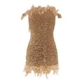thumbnail image 3 of JBXKXYW Dresses for Women 2024 Women's Sequin Feather Double Shoulder Short Slim Fit Carnival Sparkling Dress Womens Dresses (Beige,XXL), 3 of 4