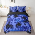 thumbnail image 2 of Feelyou Pixelate Miner Comforter Set 7pcs, Retro Blue Square Camo King Bedding Sets, 2 of 8