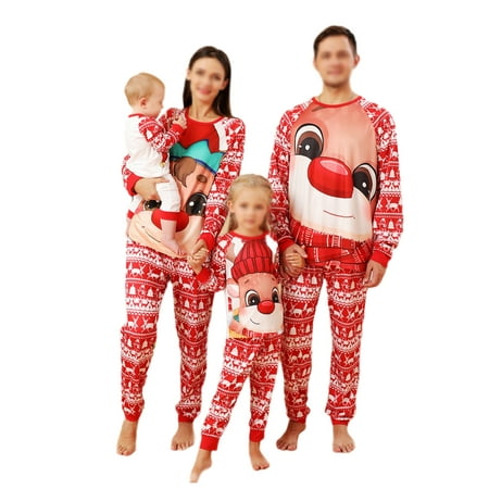 

Paille Mommy Dad Child Crew Neck Xmas Pjs Sleepwear Soft Christmas Nightwear Elk Print Holiday Matching Family Pajamas Set PJ Sets Red Baby 12-18M