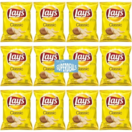 Lay's Classic Potato Chips | Value Pack Bundled by SUPERDEALS | 1.5 Oz Bag | Classic | Pack of 12 with mystery gift