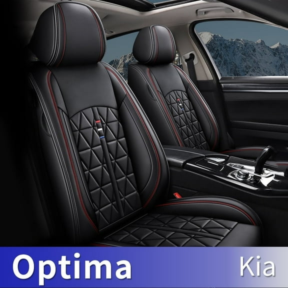 DIKSOAKR Car Seat Cover Fit For Kia Optima 2002-2020 Black 5-Seat Faux Leather Full Set Waterproof