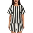 thumbnail image 1 of Fotbe Black And White Thick Stripes Conjunto de Pijama Estampado para Mujer, 2 Piezas, Ropa de Dormir con Camiseta de Manga Corta y Shorts Suaves-X-Large, 1 of 6