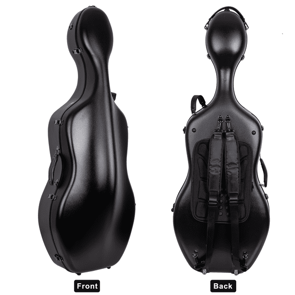 Crossrock Poly Carbon Case with Wheels fits 4/4 Full Size Cello, Includes Outside Music Pouch, 3 Handles, Detachable Straps-Black