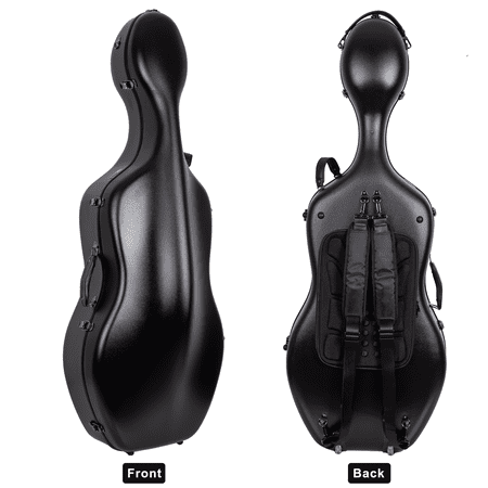 Crossrock Poly Carbon Case with Wheels fits 4/4 Full Size Cello, Includes Outside Music Pouch, 3 Handles, Detachable Straps-Black