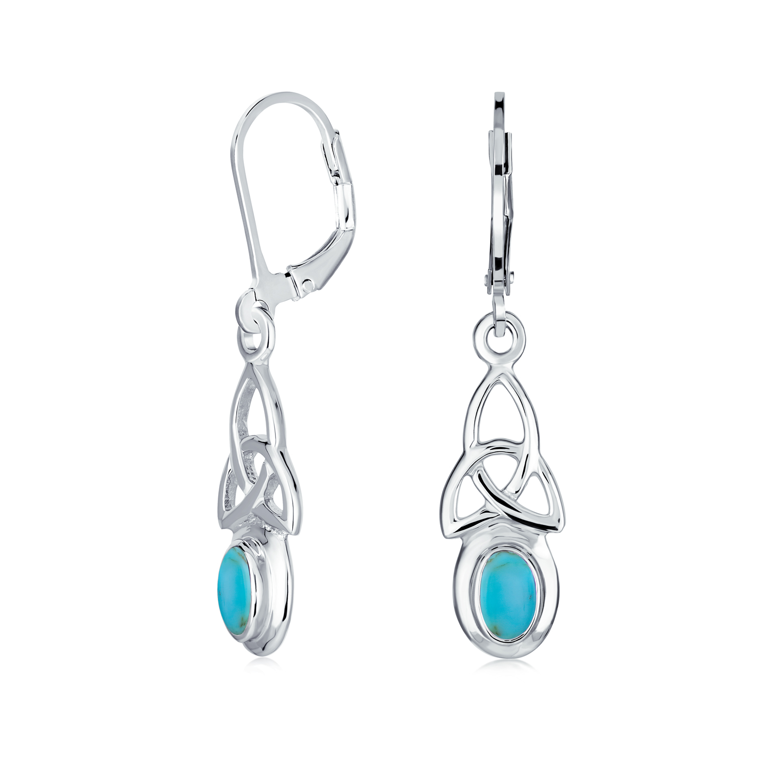 Precious Gemstone Dangle Hoop Earrings with Nickel Free Hooks Turquoise Semi