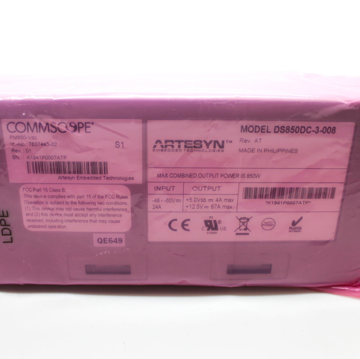 CommScope 7637443-02 7681202 Artesyn 850W Power Supply Kit DS850DC-3-008