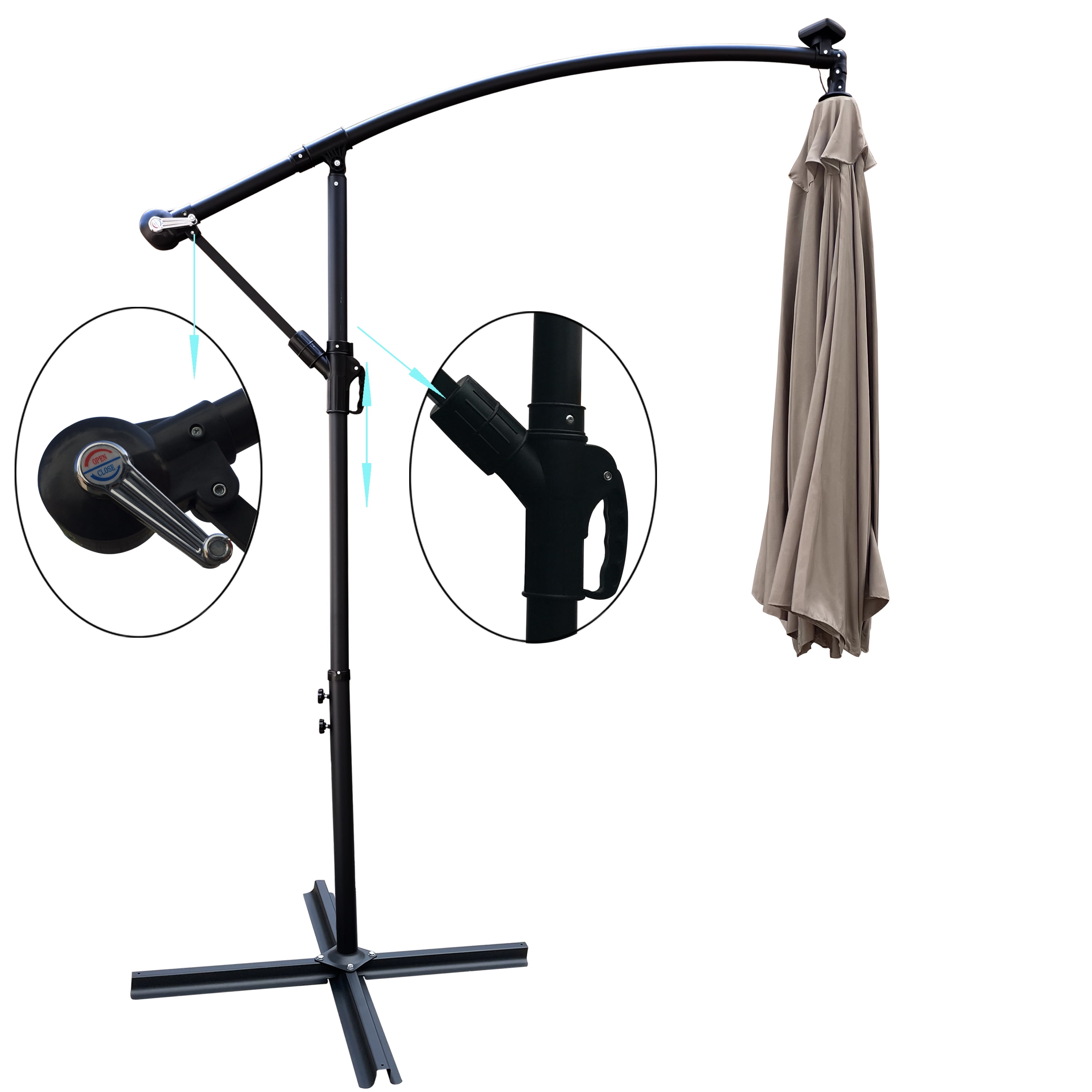 Royard Oaktree 10FT Patio Offset Umbrella w/Solar LED Lights Outdoor Cantilever Hanging Umbrella w/Crank & Cross Base UV Protection Sun Shade for Market Garden Lawn Deck Backyard Pool,Mushroom