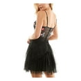 thumbnail image 2 of CITY STUDIO Womens Black Rhinestone Zippered Tiered Sheer Mesh Lined Skirt Floral Spaghetti Strap Sweetheart Neckline Short Party Fit + Flare Dress 7, 2 of 4