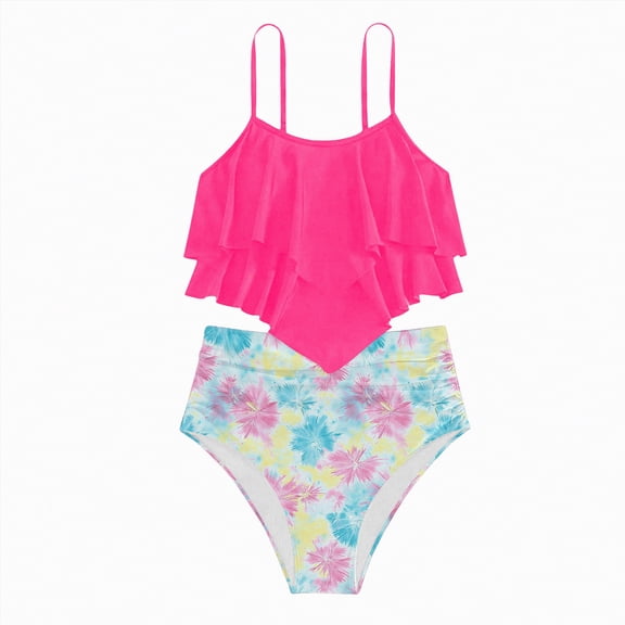 mgoYE Girl Swimsuits 12-14 Girls Tankini Swimsuits Two Piece Bathing Suit Drawstring Swimwear Set for Girls(A,12-13 Years)