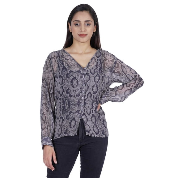 Moomaya Printed WoMen's Button Down Shirt Long Sleeve Tshirt V-Neck Tunic Top