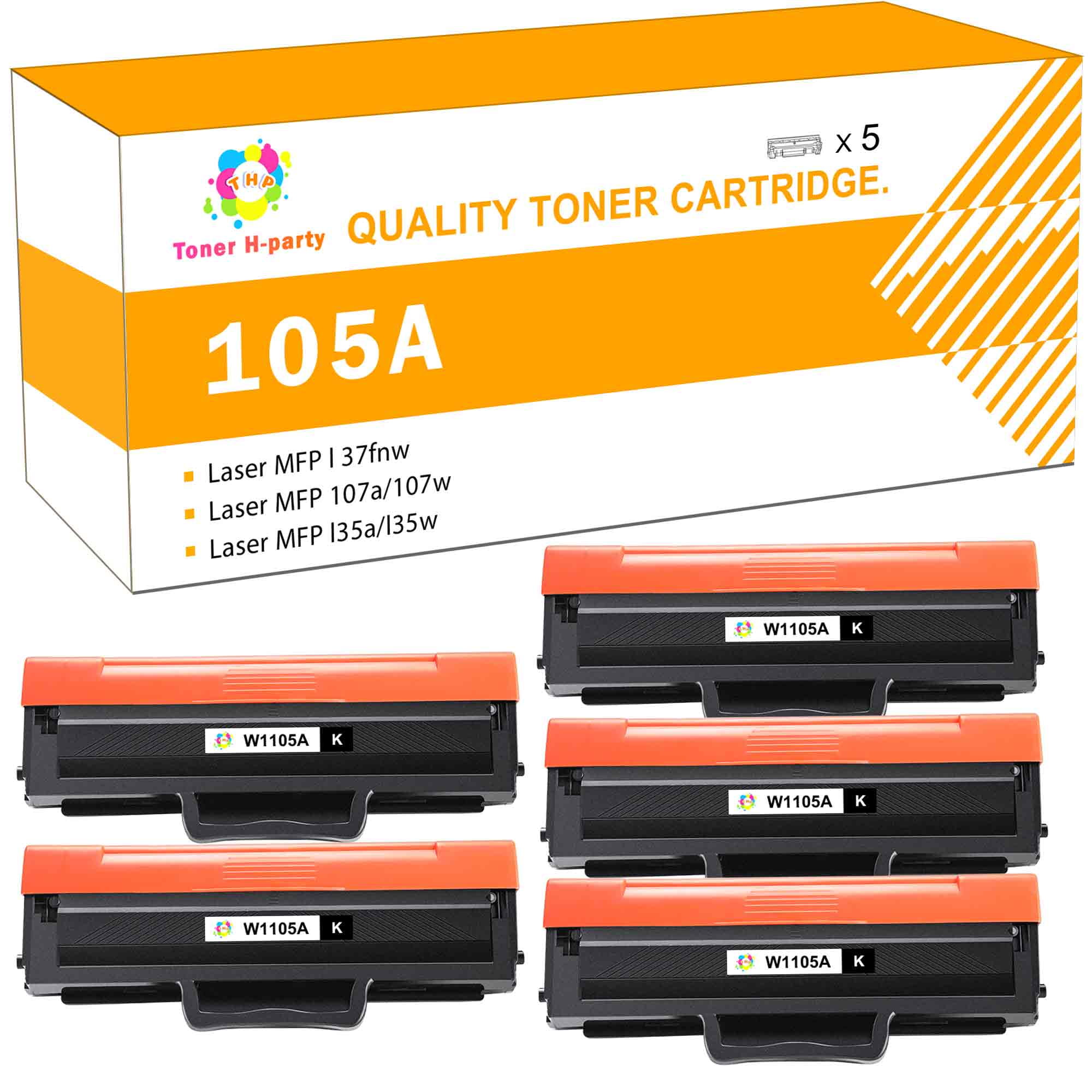zoet Kan weerstaan Slager Toner H-Party 5-Pack Compatible Toner Cartridge Replacement for HP W1105A  for Use with Laser MFP 107a 107w, l35a l35w, 137fnw Laser Printer Ink Black  - Walmart.com