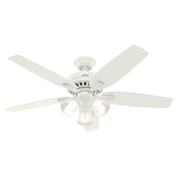 Hunter 52 inch Indoor Ceiling Fan with LED Lights - White Ceiling Fan with Pull Chain, For Bedroom or Living Room, Standard Mount, No Remote, 5 Blades, Includes Bulbs - Newsome 53316, Fresh White