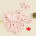thumbnail image 2 of Newborn Baby Girl Halloween Outfit Cute Pumpkin Ruched Romper Ruffle Long Sleeve Smocked Bodysuit Infant Baby Fall Clothes, 2 of 7