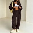 thumbnail image 5 of BRELIL Women's Two Piece Outfits Set Hoodie Long Sleeve Casual Loungewear Wide Leg Pants Matching Tracksuit Solid Loose Fall Winter Vacation Travel Lounge Set, Coffee XL, 5 of 6