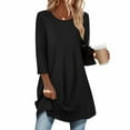 thumbnail image 2 of Women's Blouses Shirts Summer 3/4 Sleeve Long Tops With Curved Bottom Tops Work Tunic Party Going Out Dressy, 2 of 4