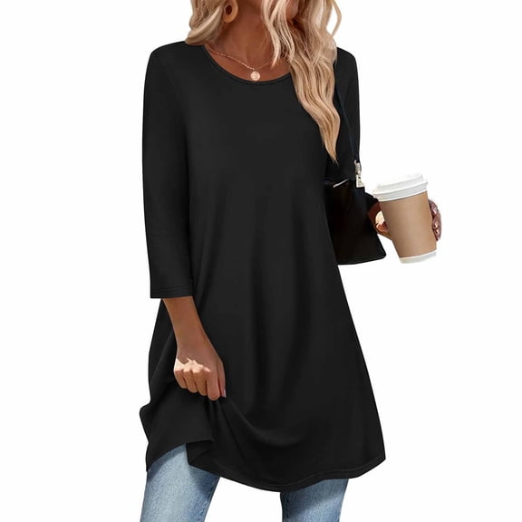 NuoCaiYun Women 3/4 Sleeve Tops Dressy Casual Tunics Shirt To Wear with Leggings Loose Fit Hide Belly T-Shirt Blouses