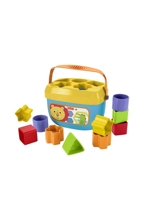 Fisher-Price Babys First Blocks Shape Sorting Toy with Storage Bucket, 12 Pieces