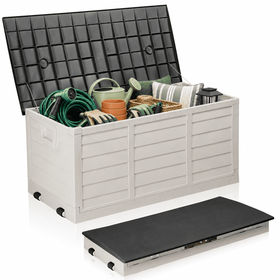 Ktaxon 75gal Outdoor Storage Box, Collapsible Resin Deck Container with Quick Assembly & Compact Fold, White