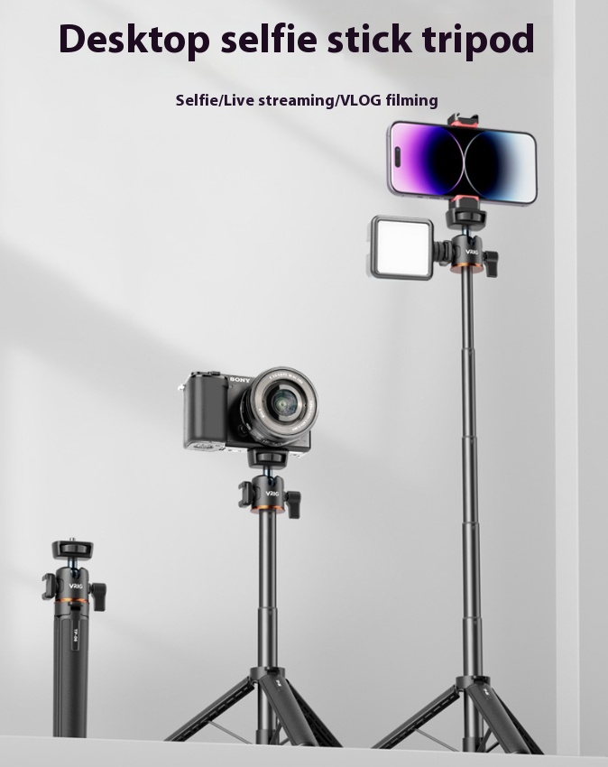 Adjustable Vlog Tripod Stand for Camera and Phone - Bigcan Aluminum Alloy Extendable Selfie Stick Tripod with 1/4 Screw, 360° Ball Head, for Desktop Recording, Livestreaming, Vlogging