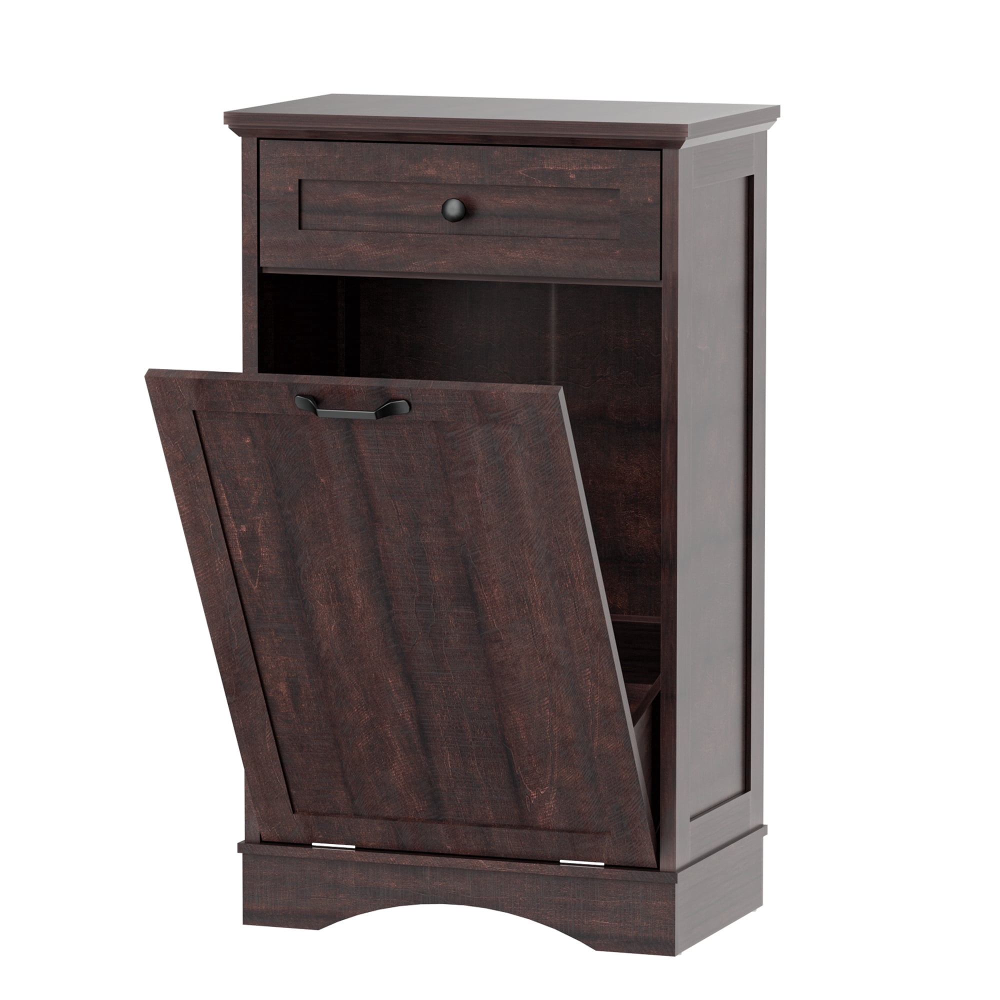 AHB 13 Gallon Tilt Out Kitchen Trash Cabinet with Drawer, Single Trash Can Storage Organizer, 20.9"L x 13.55"W x 38.5"H , Brown