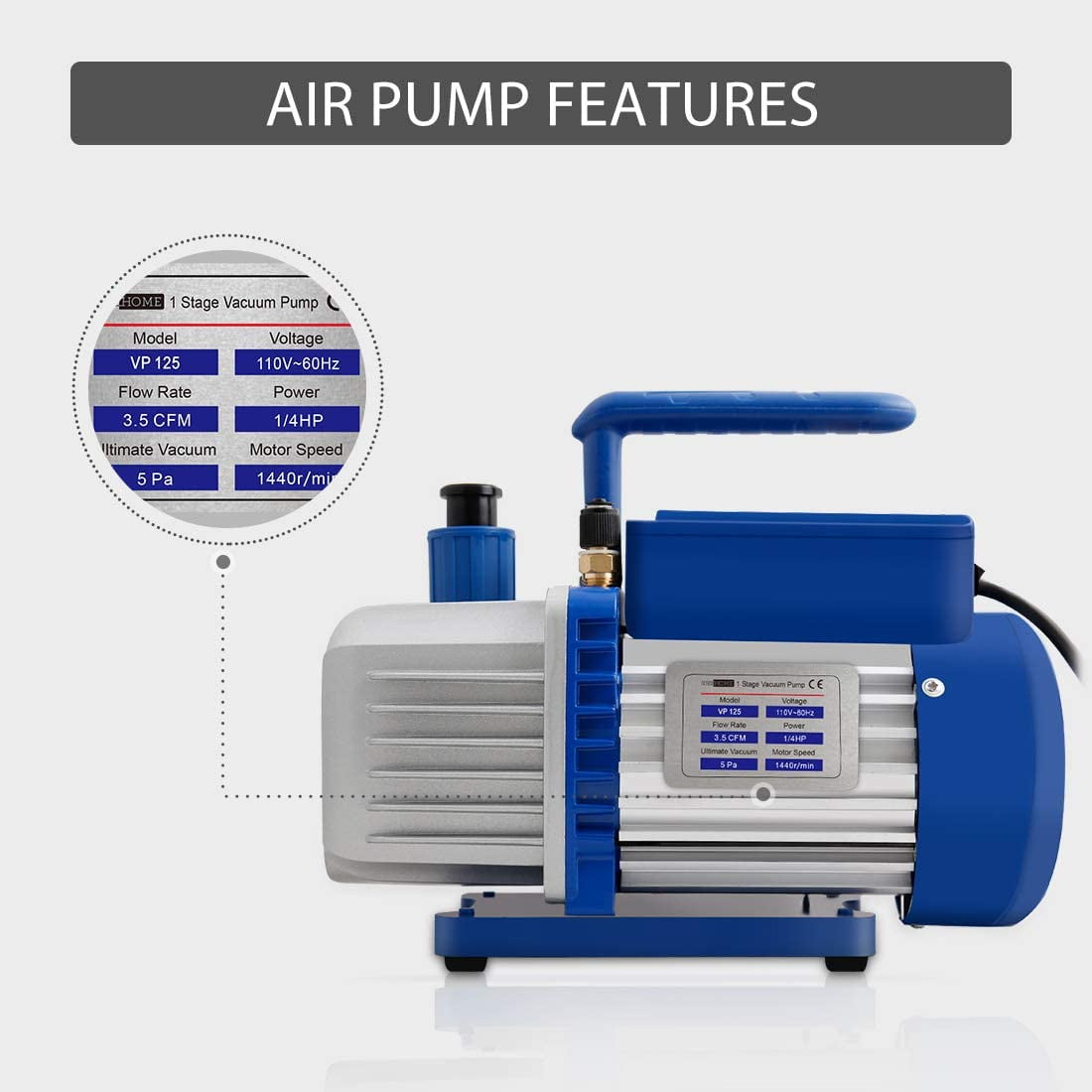 3.5CFM 1/4HP Air Vacuum Pump HVAC Refrigeration AC Manifold Gauge Set R134a Kit 