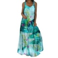 thumbnail image 1 of Daeful Ladies Vest Dress Floral Print Sundress Swing Weekend Square Neck Maxi Summer 11# Light Blue 2XL, 1 of 2