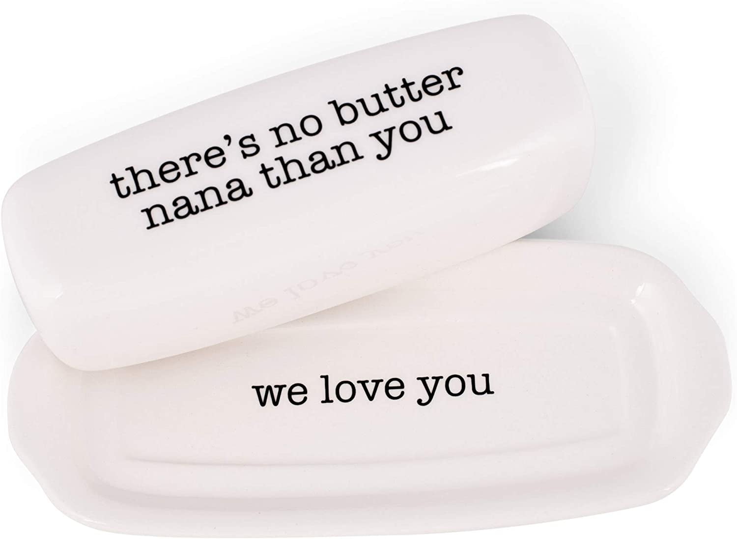 White Ceramic Butter Dish Tray with Lid and Quote