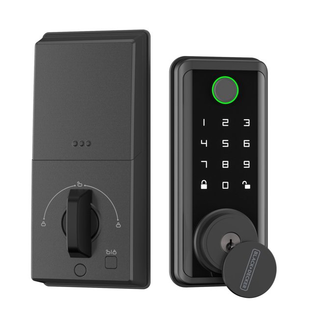 Black+Decker Fingerprint Smart Lock with Gateway – WiFi Bluetooth Remote Access, IC Card & App Control, Auto-Lock Keyless Entry Door Lock, Black Finish
