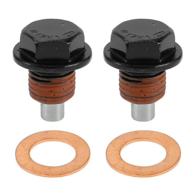 Tapón de drenaje de aceite universal Unique Bargains, anti fuga, tornillo de drenaje de cárter de aceite, reparación de rosca, aluminio cobre, 2 juegos con junta, negro rojo, magnético M12x1.25