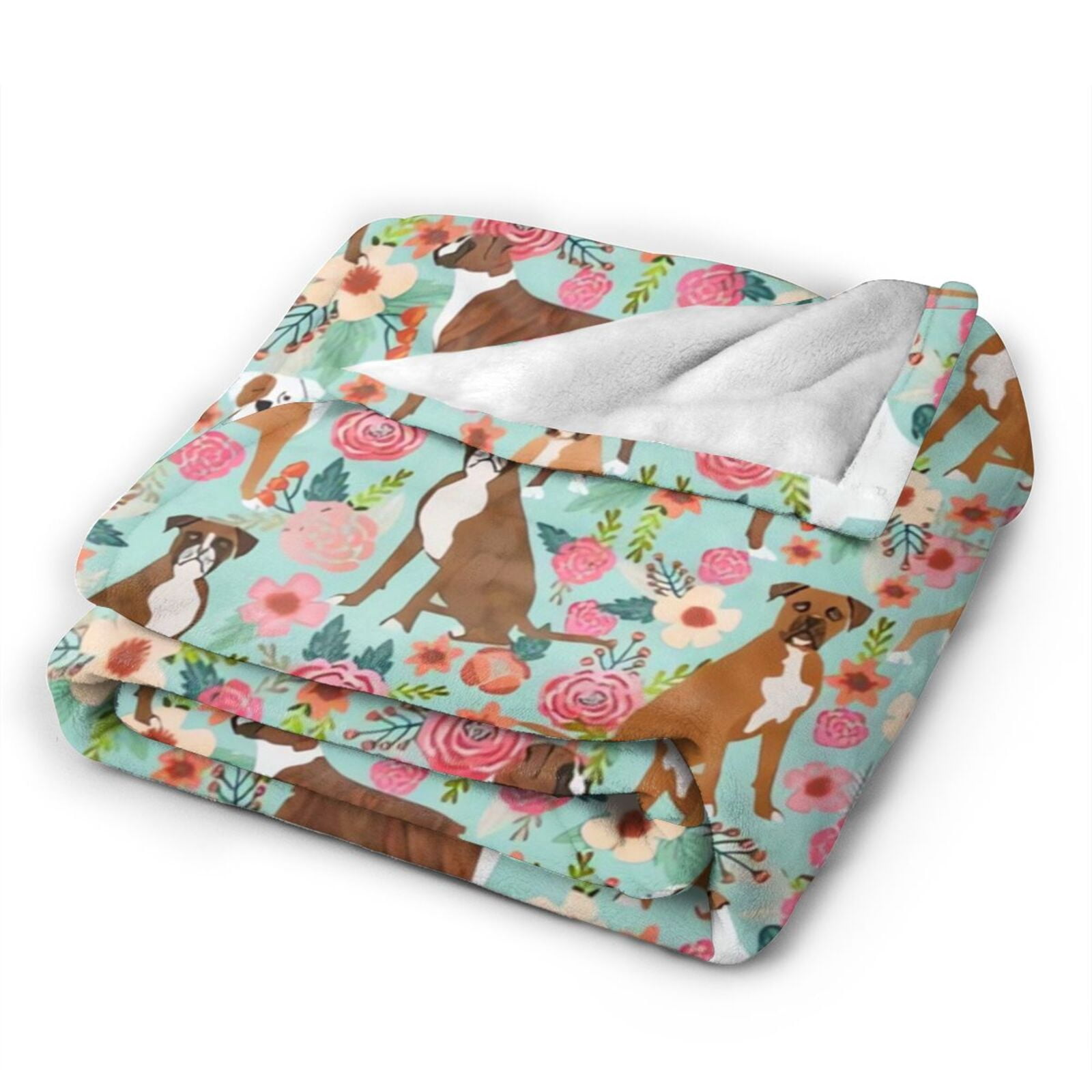 Wijzvio Boxer Dogs Lovers Flower Floral Throw Blanket Soft Fuzzy Fleece Blanket For Couch Bed Living Room Decoration 50"X40"
