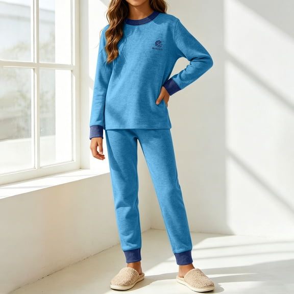 LEKWK Teen Boys Girls Pajamas Long Sleeve Tops and Elastic Waist Pants Kids Loungewear 2 Piece Outfits Fall Winter Comfy Casual Homewear 4-16Y