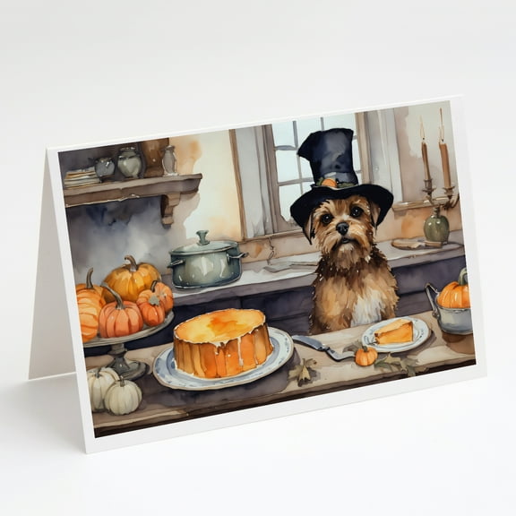Border Terrier Fall Kitchen Pumpkins Greeting Cards and Envelopes Pack of 8 7 in x 5 in