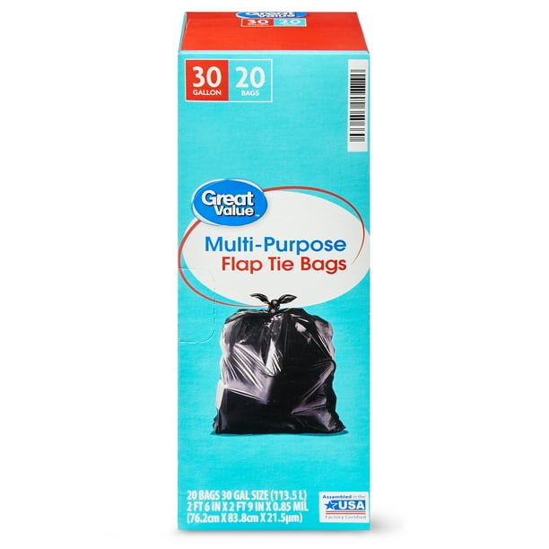 Great Value MultiPurpose Large Trash Bags, 30 Gallon, 20 Bags (Flap
