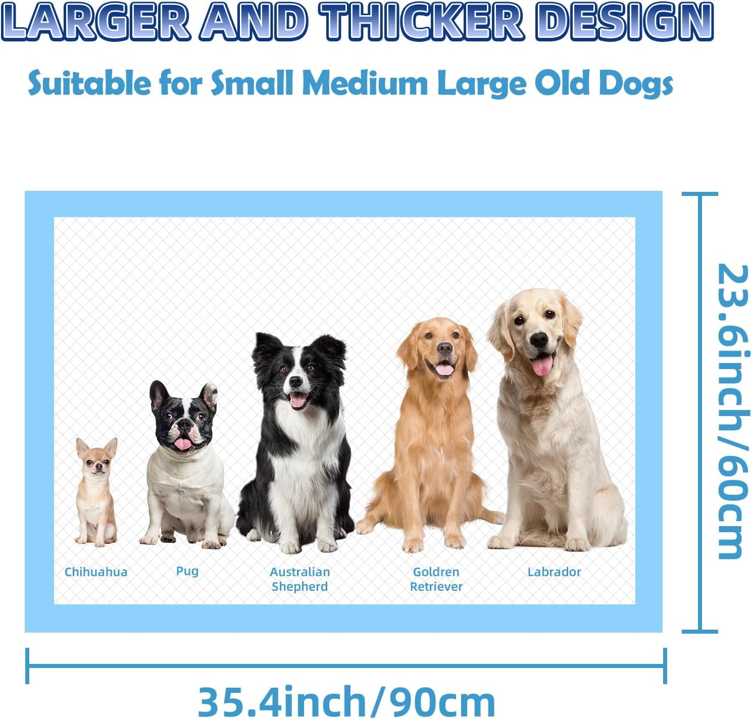 Dog Pee Pads Extra Large 23.6"x35.4",XL Thicken 6 Layers Puppy Pads, Ultra Absorbent Pee Pads Training Pads, Leak-Proof Quick-Dry Pet Pads Disposable Potty Pads for Dogs
