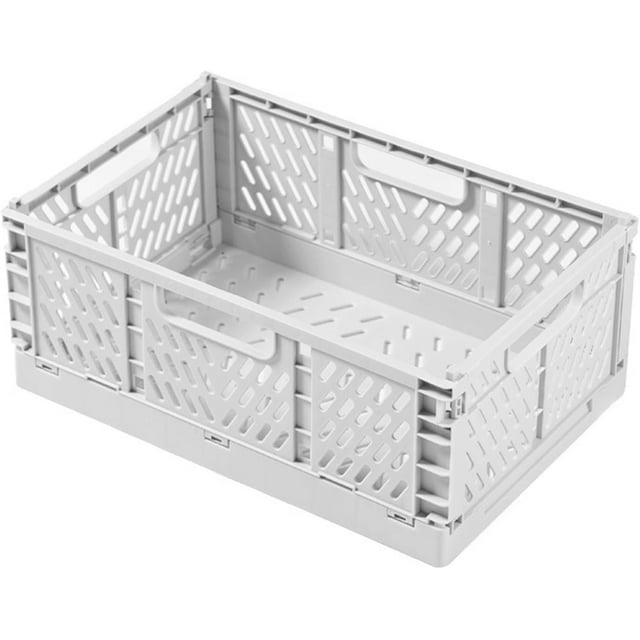 ERSAN-Foldable Plastic Storage Basket, Small Collapsible Crates for Organizing, Medium Stackable Folding Organizer Bins for Desk Organization for Home Kitchen Bedroom Bathroom Office, White