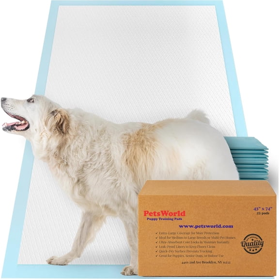 PETSWORLD Premium Extra Large Dog Pee Pads (43" x 74") – Jumbo Puppy Training & Incontinence Pads for Large Dogs & Multi-Pet Homes – Leak-Proof, Odor Control, 5-Layer Absorbency