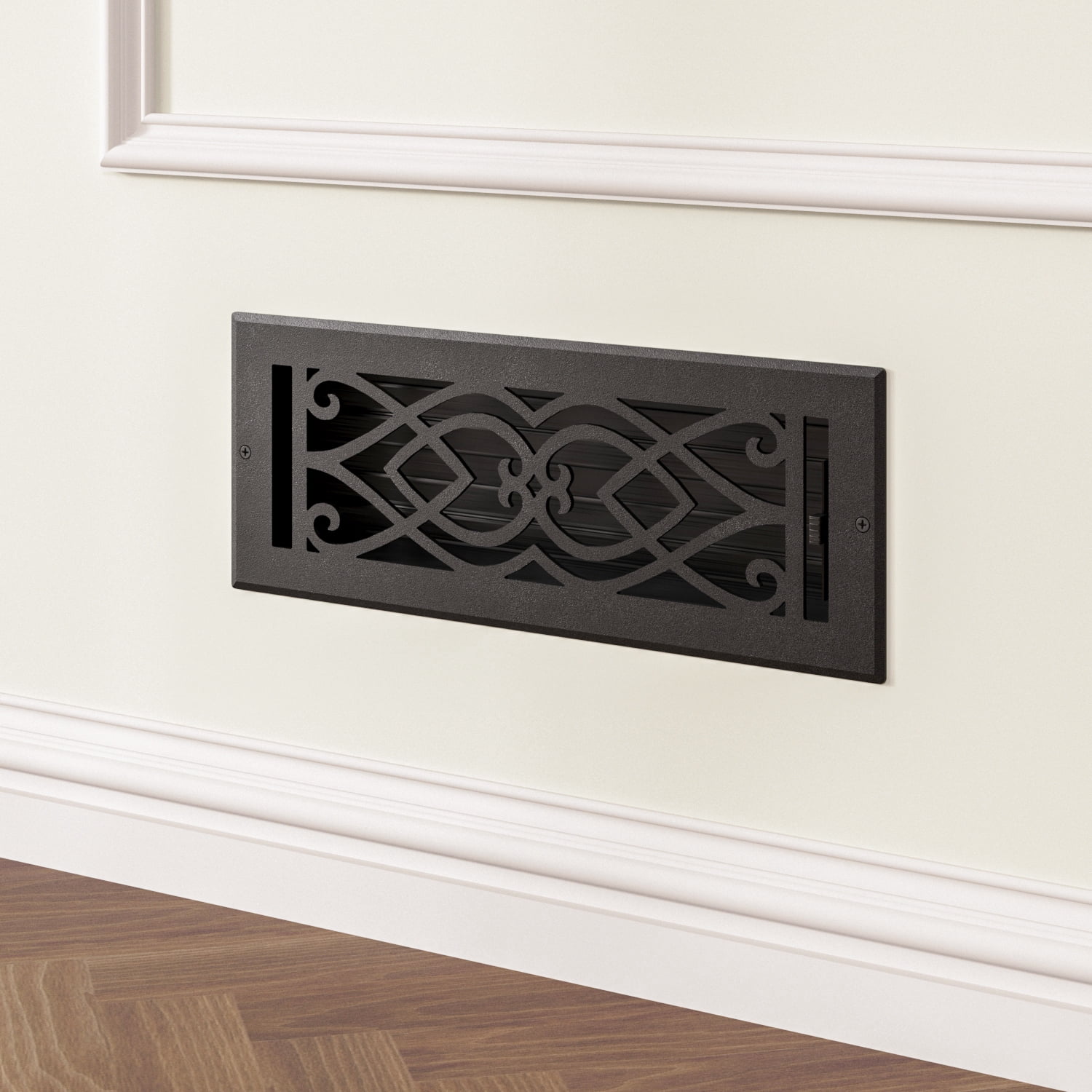 Naiture Stainless Steel Wall Register, Heavy Duty Rust-Resistant Wall Vent Cover, Metal Damper or Lever, Victorian Style Grille Wall Vent, Duct Size 4" X 14", Black Finish