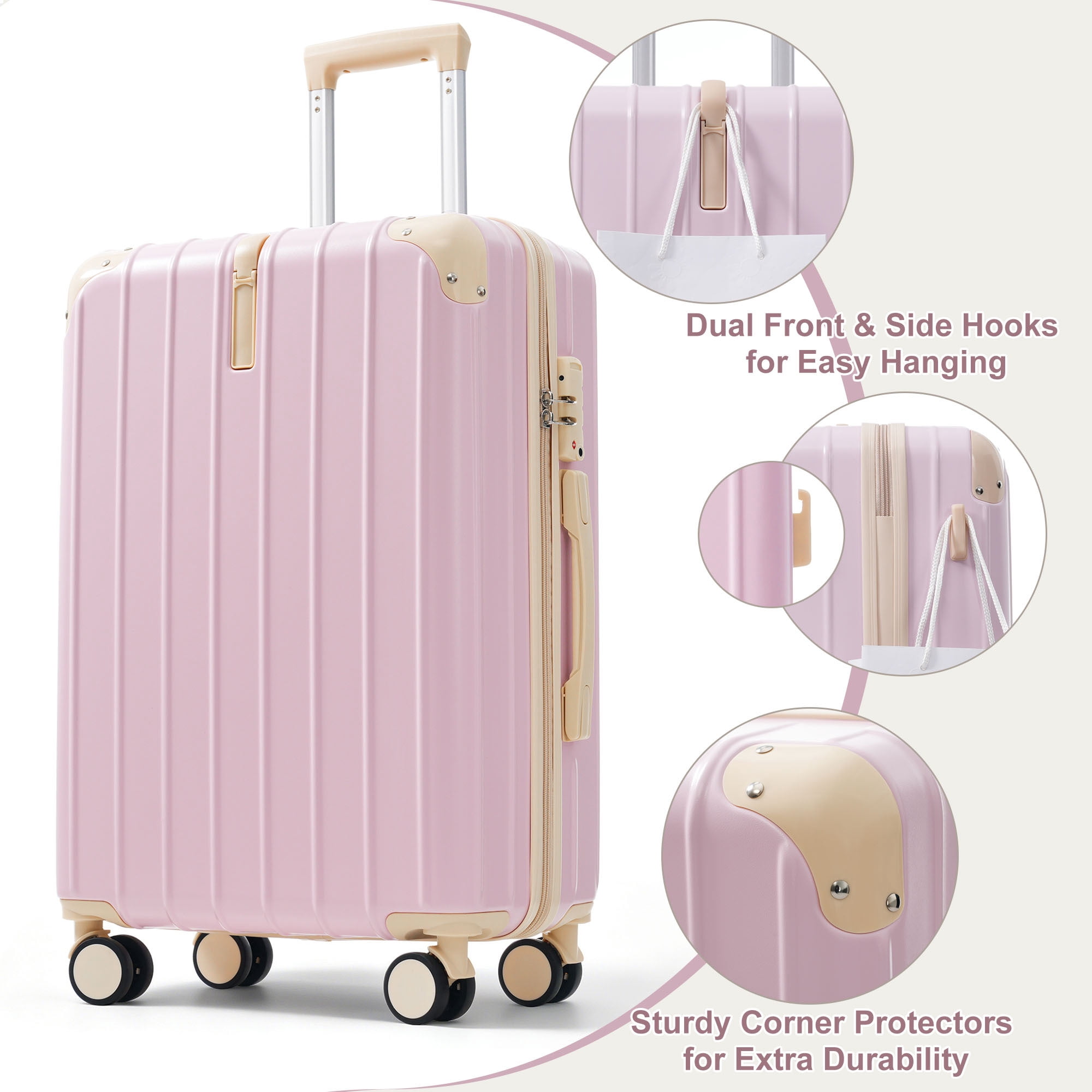 Euroco 3 Piece Luggage Sets, Lightweight Durable Hardshell Suitcase set with 360° Spinner Wheels,TSA Lock & Side Hooks,Large Checked Travel Suitcase for Family,Colorful