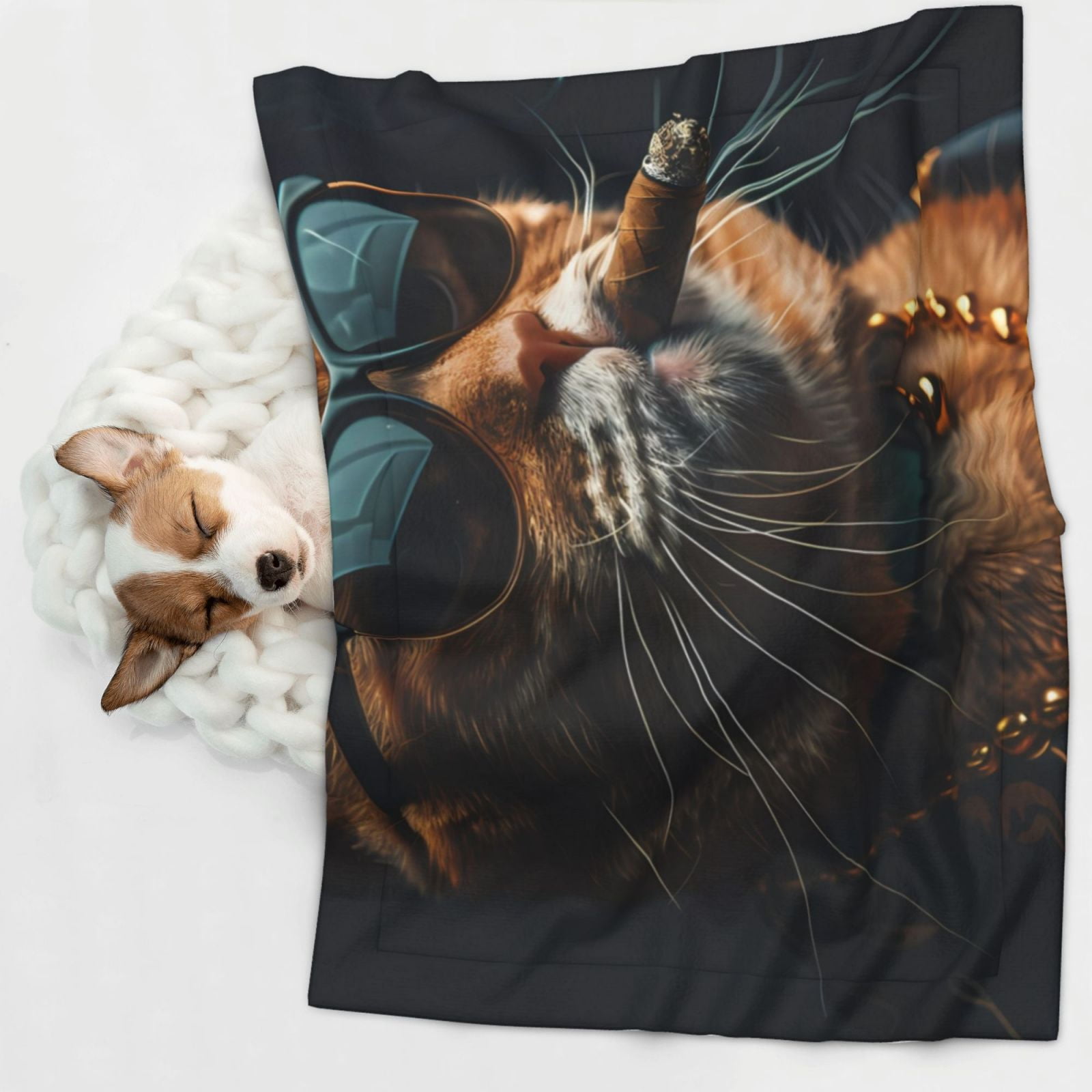 Naloa Dapper Cat in Sunglasses Dog Blanket, 3 Sizes Cat Blanket for Indoor Cats Large Medium Small Dog Gifts-Medium