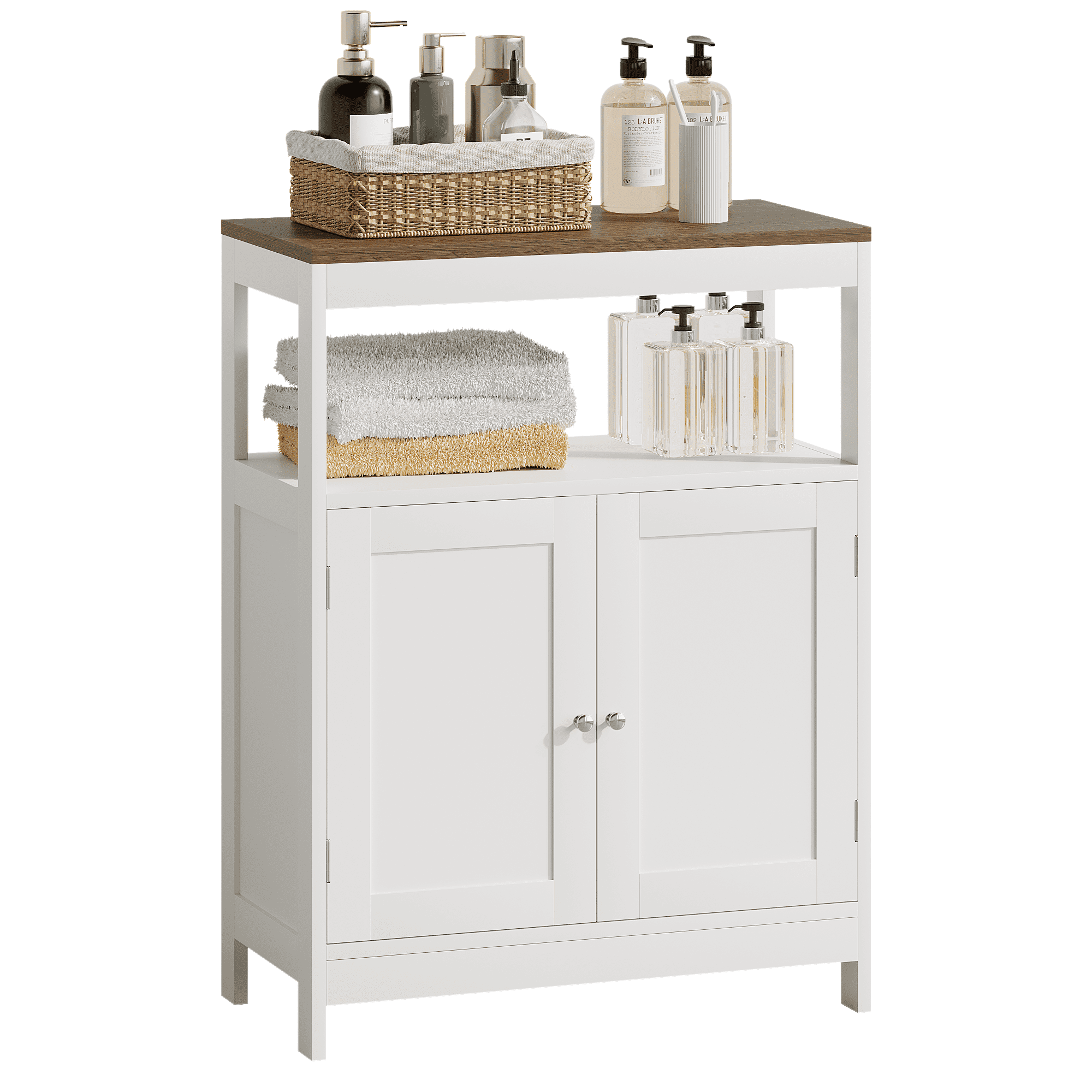 23.6-Inch Modern Storage Cabinet with Double Doors and Adjustable Shelf, Freestanding Organizer and Sideboard for Kitchen Bathroom Entryway, White