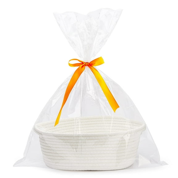 GoXteam Woven Easter Basket with Gift Bags and Ribbons, Empty Small Rope Basket with Handles for Baby Showers or Christmas, 12" x 8" x 5"