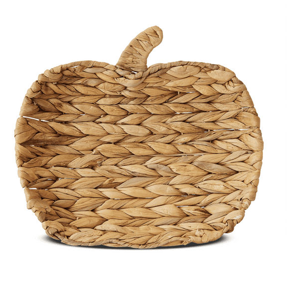 Wicker Rattan Woven Pumpkin Decorative Tray, Brown, 12" x 11.12", Harvest by Way To Celebrate